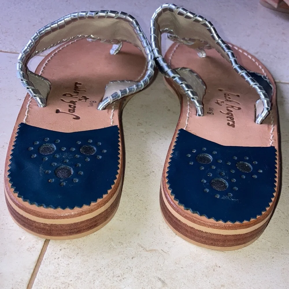 EUC Jack Rogers thong sandals navy and silver size 8 - Picture 7 of 10